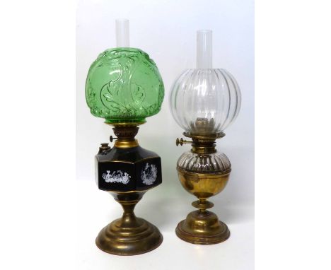 Cut Glass and Brass Oil Lamp and one other with ceramic reservoir No conditions reports for this sale.