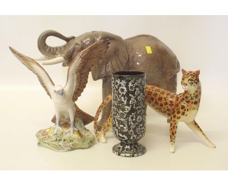 Sylvac (86) elephant; Beswick style osprey; leopard and vase. No conditions reports for this sale.