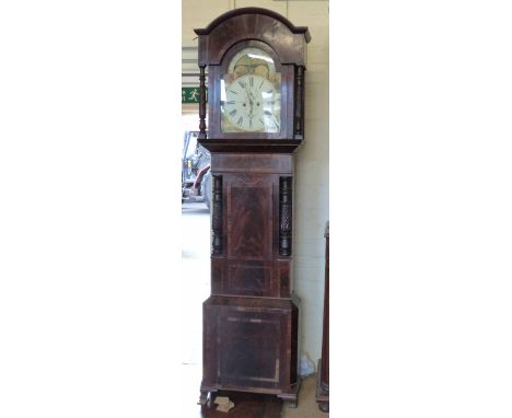 19th century mahogany 8 day longcase clock with rolling moon enamel dial (Thos. Bostock, Sandbach), lacking weights No condit