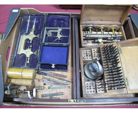 Watch/Clock Makers Tools, 'Tour an Pivoter 1st Qualite Morocco Cased Drill, another smaller, 'Triumph' wooden boxed drill, He