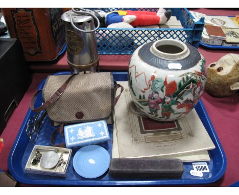 Eccles Miners Lamp, Kodak camera, John Player cigarette cards; Japanese ginger jar (no top), Guinness cuff links etc:- One Tr