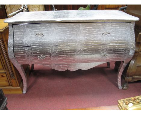 Silver Coloured Commode, with two drawers, shaped apron, on cabriole legs.