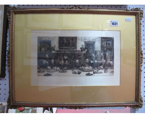 F.A Slocombe, After Walter Dendy Sadler, etching on silk "Friday", labelled verso, (published by Thos Agnew &amp; Sons), 39 x