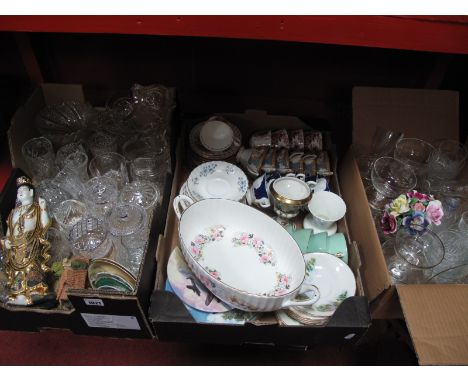 Doulton and Worcester RAF Plates, Richmond, Royal Albert, Colclough teaware, china vase, glassware, etc:- Three Boxes