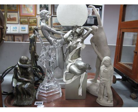 'Regency' Silvered Maiden, similar maiden lamp, five various figures:- One Tray