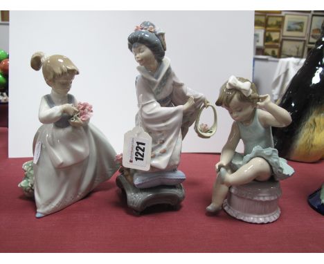 Lladro Oriental Lady, E4M (basket damage), Young Girl Seated and Nao Flower Girl.