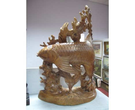 A Carved Hardwood Model of a Fish Underwater.