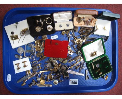 A Pair of 1951 Festival of Britain Cufflinks; together with further, tie slides, pins, etc:- One Tray