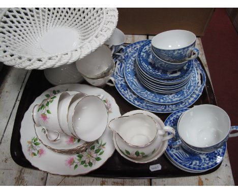 Noritake Blue and White Tea Service, Royal Vale tea service, white pottery fruit bowl etc:- One Tray