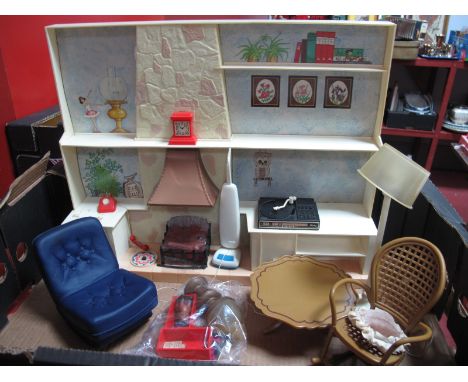 Vintage Sindy Living Room Furniture, including standard lamp, rocking chairs, coffee table and hoover; together with accessor