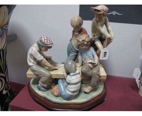 Nao Pottery Figure Group of The Card Players, impressed B-22F (Boxed).