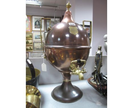 A Large Victorian Copper Table Urn with brass finial, handles and tap, stamped 'T', and later shield for 1933, 53cm high.