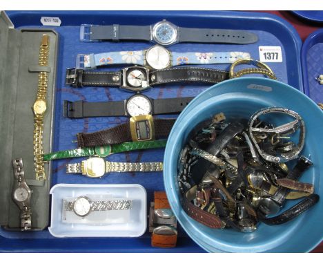 A Collection of Ladies Wristwatches, including Swatch, Casio, Certina, Lorus, Seksy, Zeon, etc:- One Tray