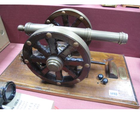Large Model of Napoleonic Style Field Gun, on pine base, measuring 51 x 27cm.