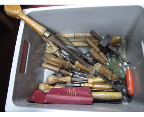 Marples Marking Gauge, many chisels, Spear &amp; Jackson trowel, other tools:- One Box
