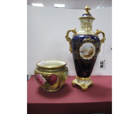 An Early XX Century Royal Worcester Bowl, with handpainted rose decoration, puce mark to base and 'F132'; together with a Coa
