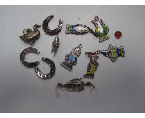 Vintage Enamel Charms, depicting five of Snow White's Dwarfs, etc.