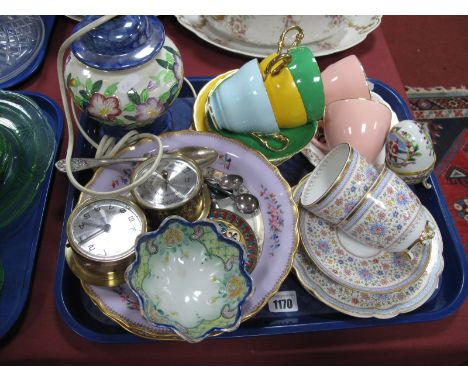 Continental China Tea Wares, Maling table lamp (untested), Maling dish and matching plates, part harlequin set:- One Tray