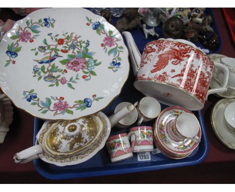 Royal Crownn Derby 'Gold Aves' Teapot (damaged), Aynsley 'Pembroke' bon bon dish, Staffordshire china coffee cans and saucers