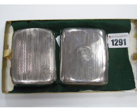 A Hallmarked Silver Cigarette Case, C.C, Chester 1922, allover engine turned, initialled; together with another example (clas