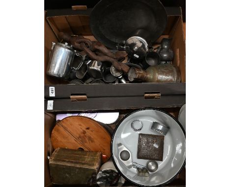 Mrs Beeton's Household Management, 'Entirely New Edition', 1888 to/w enamel bread bin, pastry-moulds, corkscrews, pewter and 