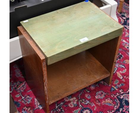 A green stained and limed oak Art Deco style lamp table, 46 x 30 x 45 cm high