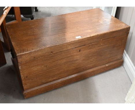 An old scumbled pine trunk with fitted internal tray and handles to sides