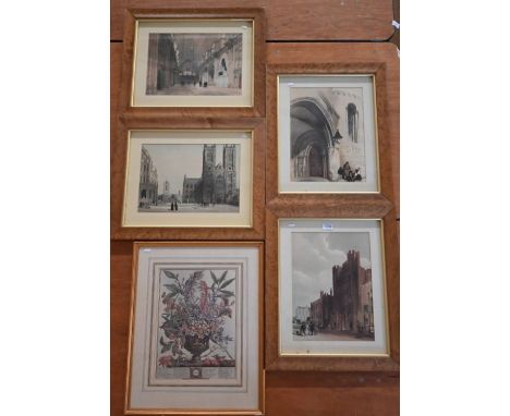 Four ecclesiastical lithographs to/w botanical print (5)