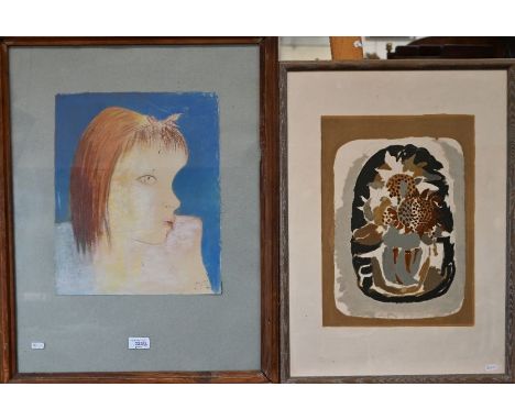 Portrait of a young girl, pastel, indistinctly signed, 37 x 31 cm to/w N Richardson White 'Inside every lemon is a sad fairy'