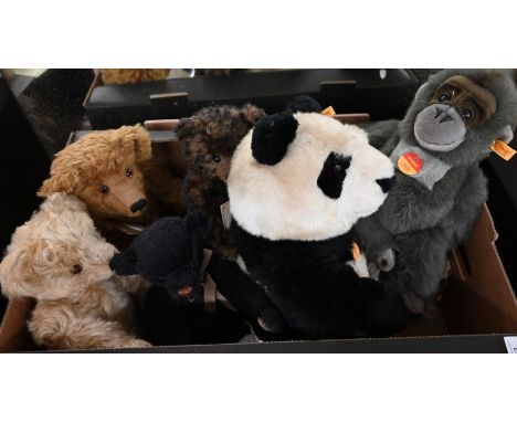 A Steiff panda, 40 cm high and a Baby Gorilla, 36 cm to/w two Merrythought ltd ed 12/250 teddy bears 'Arthur' and 'Heathcliff