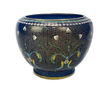 20TH CENTURY CHINESE CLOISONNE ENAMEL PLANTER, decorated with stylised floral designs, 20cm high