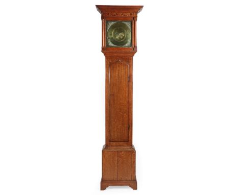 An Oak Thirty Hour Longcase Clock, signed Will Snow, numbered 125, 18th century, flat top pediment, blind fret work to the fr