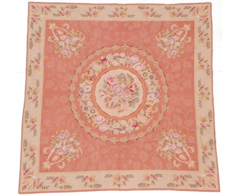 ~ Needlepoint Carpet of Empire design China, late 20th century The peach field centred by a floral roundel enclosed by pale m