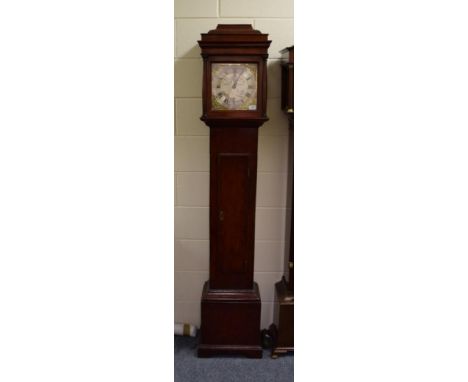 An Oak Thirty Hour Longcase Clock, signed John Belling, Bodmin, circa 1770, caddied pediment, 10-inch square brass dial, silv