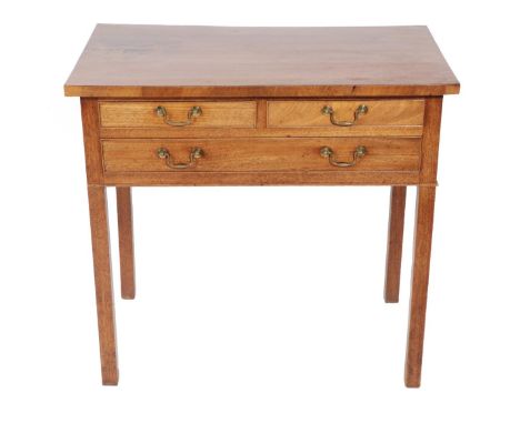 ~ A George III Mahogany Side Table, early 19th century, with two short over one long drawer, on square form legs, 76cm by 46c