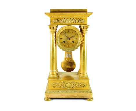 An Ormolu Striking Portico Mantel Clock, signed Poissey A Boulogne, circa 1850, portico case with Corinthian columns and appl