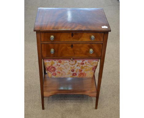 A Regency Mahogany and Boxwood Strung Sewing Table, early 19th century, with two frieze with later recovered sliding workbox 