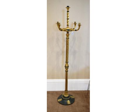 A 19th Century Bronzed and Gilded Metal Neo-Classical Style Four-Branch Standard Lamp, late 19th century, the threaded top se