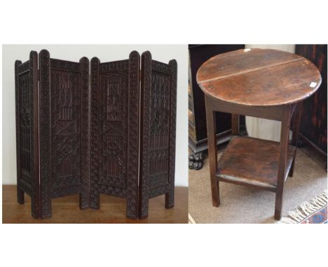 A Late George III Oak Cricket Table, early 19th century, the circular top above a plain frieze on square form legs joined by 