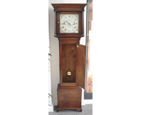 An Oak Thirty Hour Longcase Clock, signed Simpson, Wigton, circa 1790, flat top pediment, mahogany crossbanded trunk door, 12