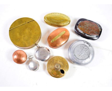 A Dutch Brass Snuff Box, dated 1903, of navette form, inscribed MATHEW ROBERTS PENTRA BROTTEN; A Brass Snuff Box, engraved wi