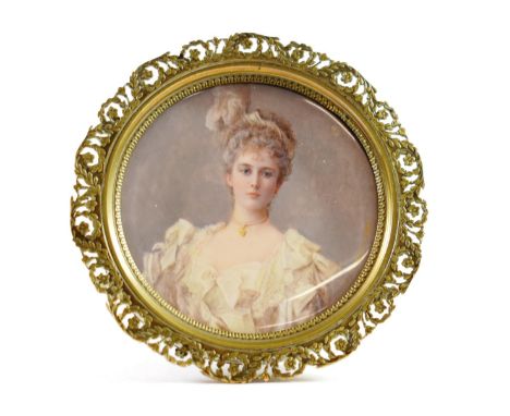 ~ De Merbitz: Miniature Bust Portrait of Lady Helen Vincent (nèe Duncombe), by Countess D'Abernon, signed and dated 1896, cir