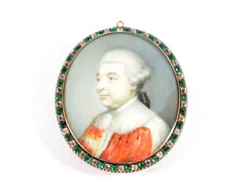 English School (19th century): Miniature Bust Portrait of a Gentleman, wearing a powdered wig and robes, 5cm by 4cm, in an ov