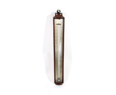 A Bowfront Mahogany Cased Thermometer, early 19th century, the silvered scale plate signed Wm Harrison 50 Holborn, 40cm high 