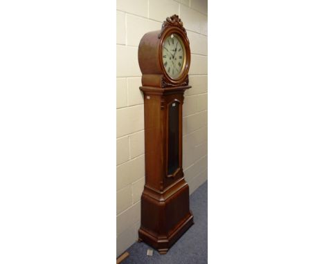 A Scottish Mahogany Eight Day Longcase Clock, signed Stark, Edinr, 19th century, drum head pediment with a carved top crest a