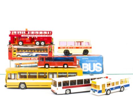 Plastic Friction Drive Buses &amp; Coaches, including Mont Blanc Berliet Autobus PR100, Saviem E7 L, Tsukuda Neoplan Bus, Wam