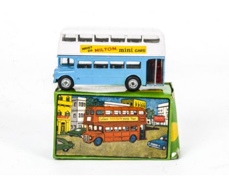 A Milton Maxwell (India) Double Decker Bus, light blue lower body, white upper deck, chrome spun hubs, in original box, E, bo