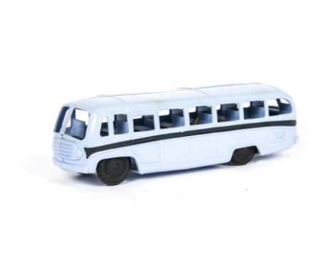 A Scarce Tri-ang Minic Push &amp; Go Coach M224, light blue plastic body, dark blue coach lines, black rubber wheels, G-VG 