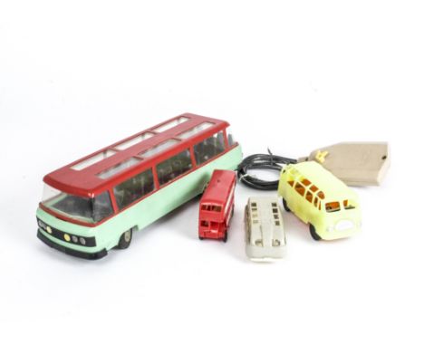 Eastern European Plastic Buses, including large scale Palart Wroclaw remote control Bus, green lower body, red upper, black i