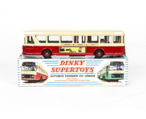 A French Dinky Supertoys 889U Berliet Urban Bus, red/cream body, 'Dunlop' and 'Pepsi Cola' advertising, painted concave hubs,